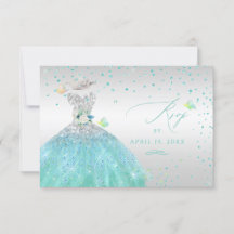 Quinceanera RSVP Turquoise Argent Parties scintill