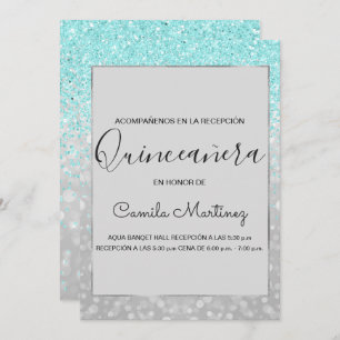 Invitation Quinceanera RSVP Turquoise Blue Girl Parties scint