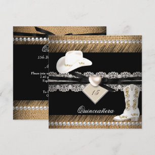 Invitation Quinceanera Rustique Burlap Cowgirl Casquette Boot