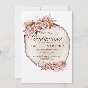Invitation Quinceanera rustique rose pâle Roses florales