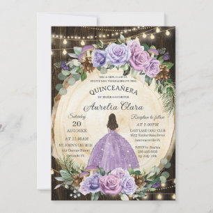 Invitation Quinceañera Rustique Violet Floral Enchantée Forêt
