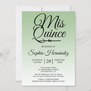 Invitation Quinceañera Sage Green 15e anniversaire