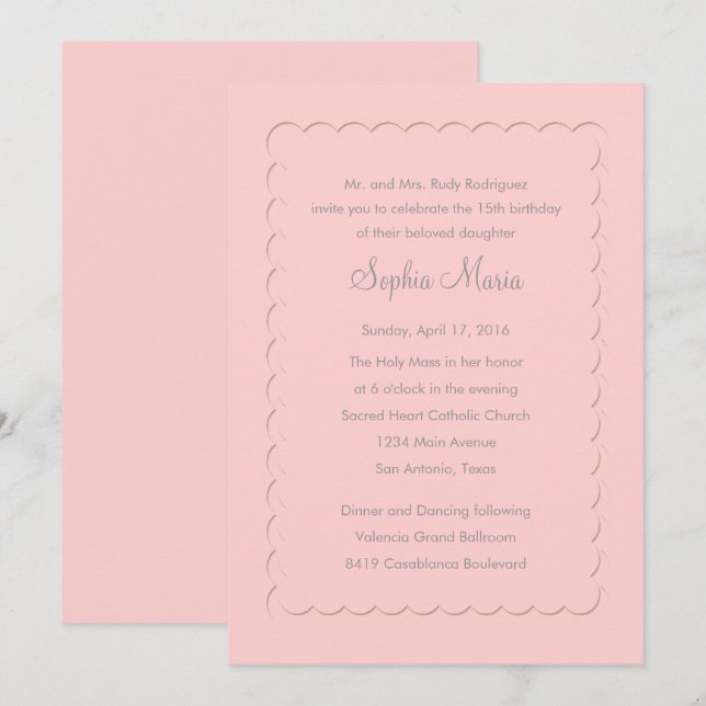 Invitation Quinceanera Saint-Jacques Changer de rose à n'impo (Devant / Derrière)