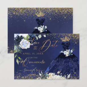 Invitation Quinceanera Sauvez la date Marine Blue Gown