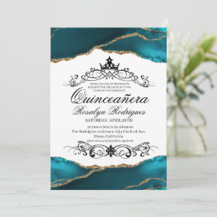 Invitation Quinceañera Script Turquoise Agate Photo 15ème