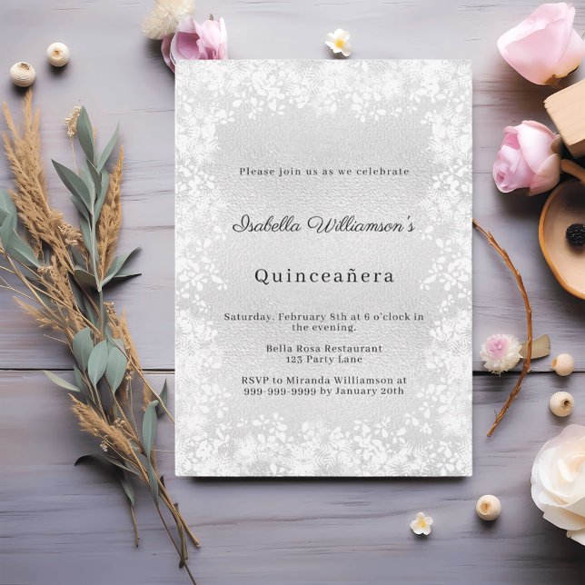 Invitation Quinceanera silver snowflakes elegant party (Créateur téléchargé)