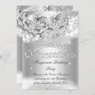 Invitation Quinceanera Silver Sparkel Masquerade Party