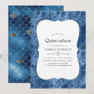 Invitation Quinceañera Sirène Paillettes Bleues