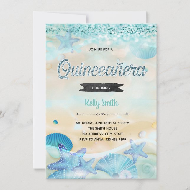 Invitation Quinceanera sous l'invitation de la mer (Devant)