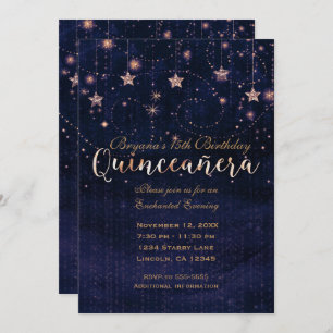 Invitation Quinceañera Starry Nuit violet & Or Whimsical