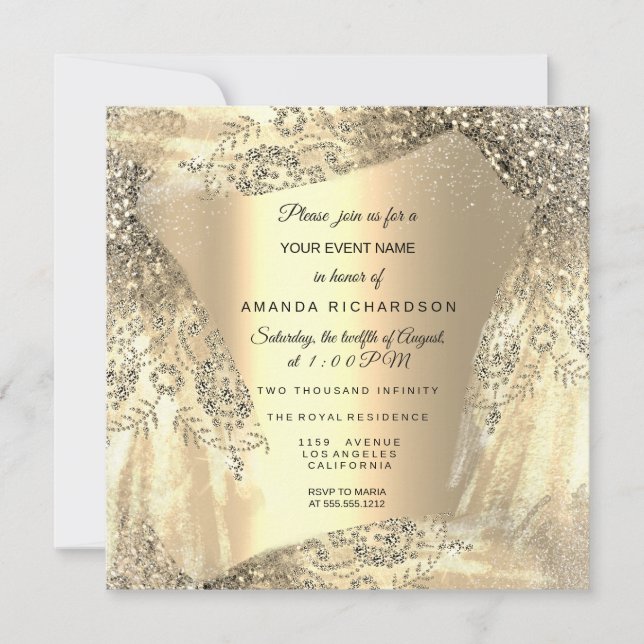 Invitation Quinceanera Sweet 16e robe d'or 15e anniversaire (Devant)