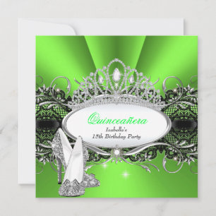Invitation QUINCEANERA Talons Vert Citron Diadème Diamanté