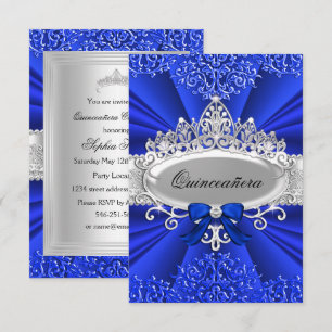 Invitation Quinceanera Tiara Bleue & Damassé