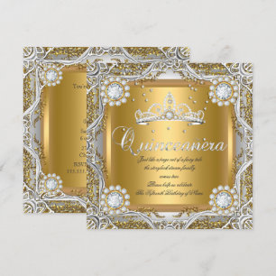 Invitation Quinceanera Tiara Gold Silver Diamond Anniversaire