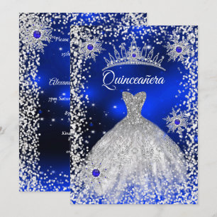 Invitation Quinceanera Tiara Robe bleu hiver Flèche de neige
