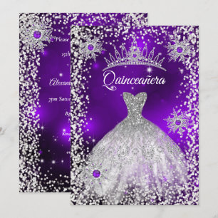 Invitation Quinceanera Tiara Robe violet hiver Snowflake