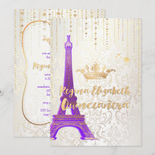 Invitation Quinceanera/Tour Eiffel/Princesse Parisienne/Viole