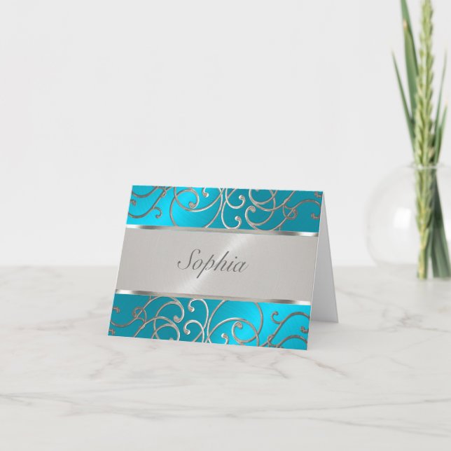 Invitation Quinceanera Tourquoise Bleu Silver Fils (Devant)