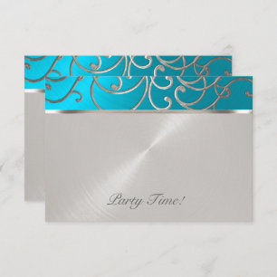 Invitation Quinceanera Tourquoise Bleu Silver Fils