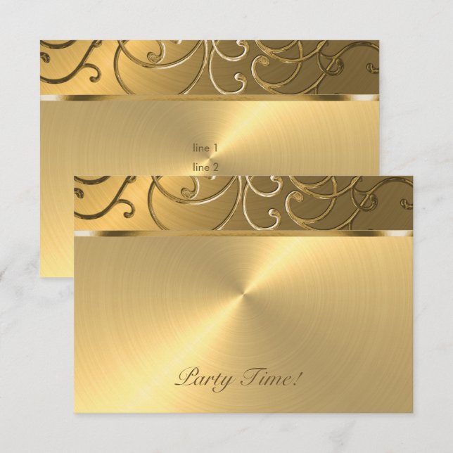 Invitation Quinceanera Toute Gold Filigree Swirl bordure (Devant / Derrière)
