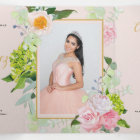 Invitation Quinceanera triplée de fleurs de Pêche