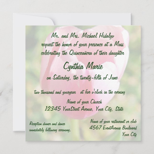 Invitation Quinceanera Tulip rose 15e anniversaire (Devant)