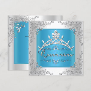 Invitation Quinceanera Turquoise 15e anniversaire Silver Tiar