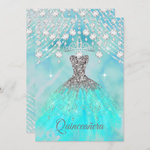 Invitation Quinceanera Turquoise Bleu Argent 15e fête d'anniv