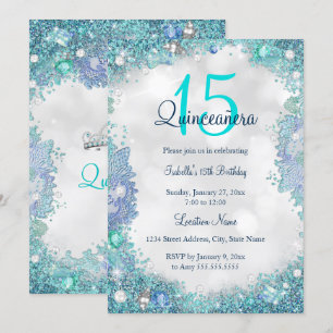 Invitation Quinceanera Turquoise Bleu Blanc Océan Ciel Annive