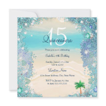 Quinceanera Turquoise Blue Sand Ocean Beach Annive