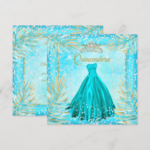 Invitation Quinceanera Turquoise Blue Tiara robe fête d'anniv