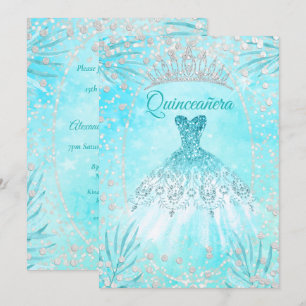 Invitation Quinceanera Turquoise Blue Tiara robe hiver Annive