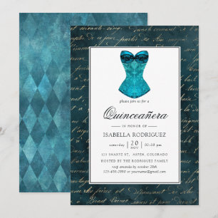 Invitation Quinceañera Turquoise de Teinte Vintage - Bal Masq