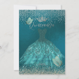 Invitation Quinceanera Turquoise Ombre Papillons Princesse Go