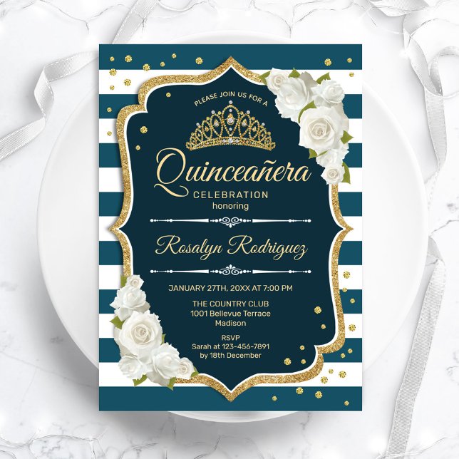 Invitation Quinceanera turquoise or élégant (Créateur téléchargé)