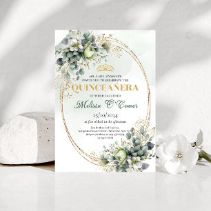 Invitation Quinceañera Vert deau Doré Aquarelle