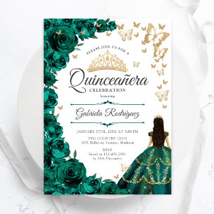 Invitation Quinceanera Vert Émeraude et Or