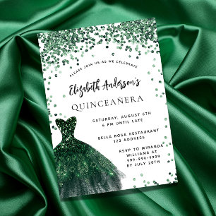 Invitation Quinceanera vert émeraude robe blanche