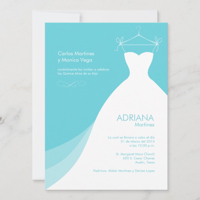Invitation Quinceañera Vestido Azul Invitaciones (Devant)