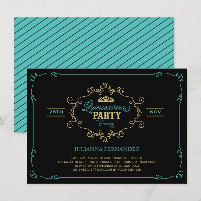 Invitation Quinceanera vintage Chic Flourissant (Devant / Derrière)