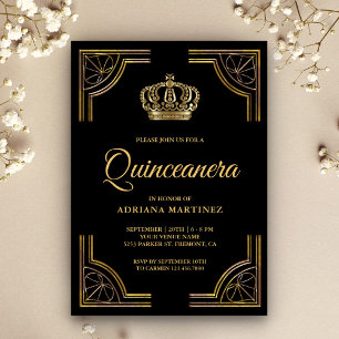 Invitation Quinceanera vintage en or noir