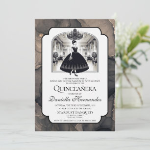 Invitation Quinceañera Vintage noire et blanche