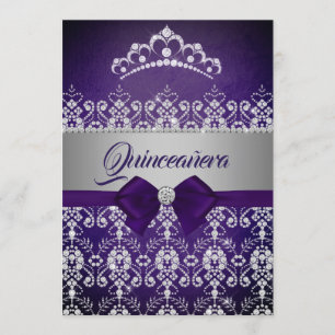 Invitation Quinceanera Violet Éperche Diamond Tiara Bow