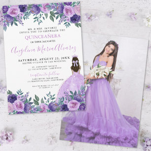 Invitation Quinceanera Violet Photo Floral