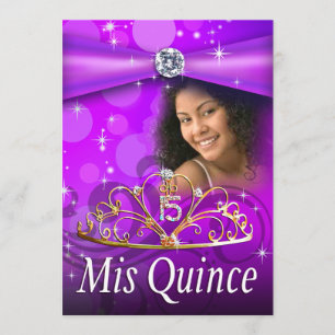 Invitation Quinceanera violette 15 Princess Tiara Photo