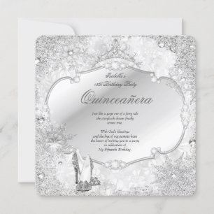 Invitation Quinceanera Winter Wonderland Silver Snowflake A