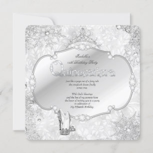 Invitation Quinceanera Winter Wonderland Silver Snowflake B