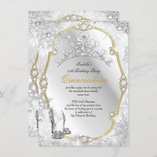 Invitation Quinceanera Winter Wonderland Snowflake Gold White