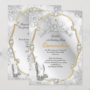 Invitation Quinceanera Winter Wonderland Snowflake Gold White