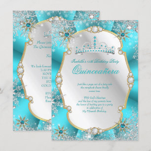 Invitation Quinceanera Winter Wonderland Turquoise Gold Silve